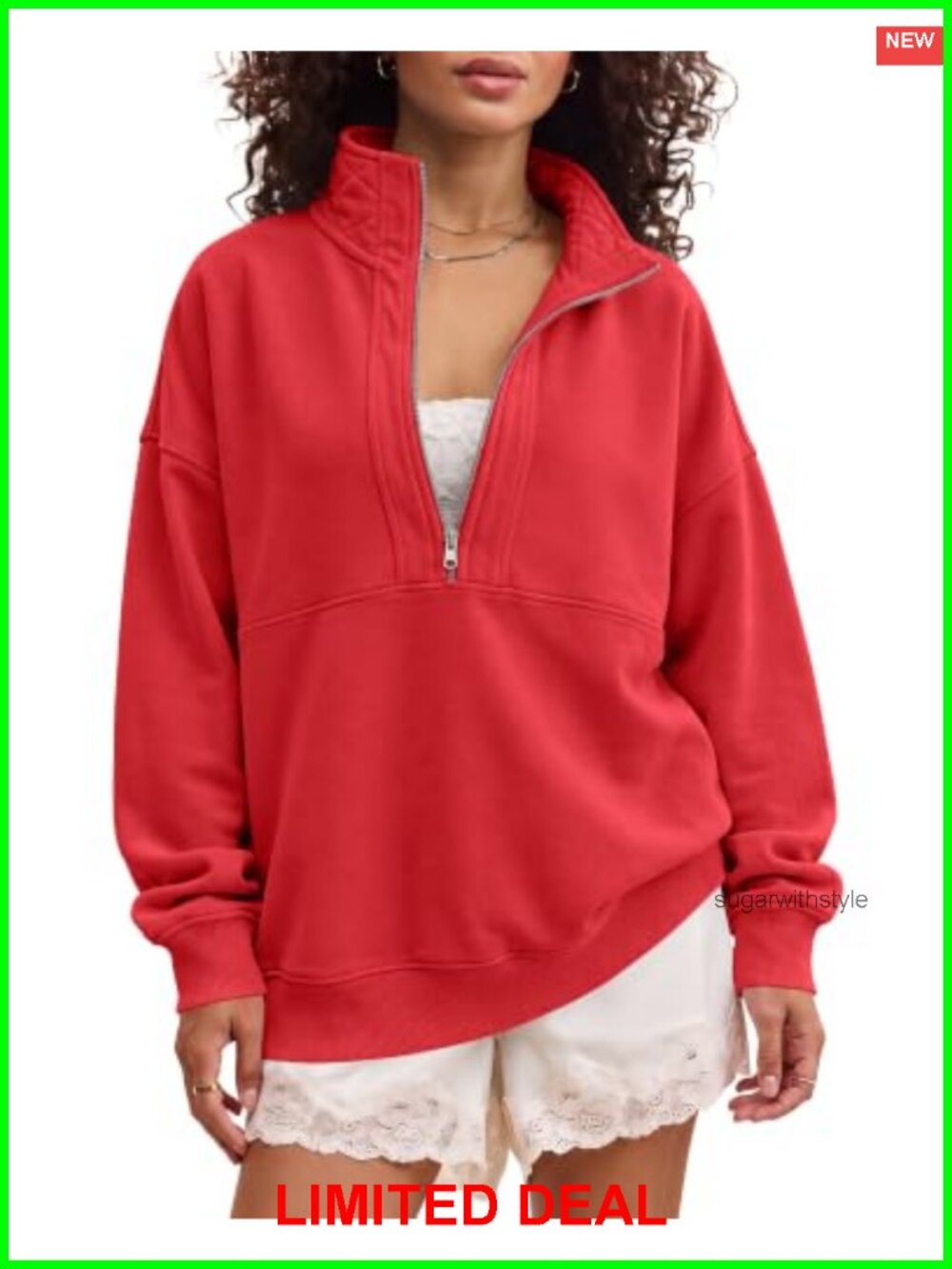 Womens Fleece Lined Half Zip Oversized Sweatshirt Pullover Fall
